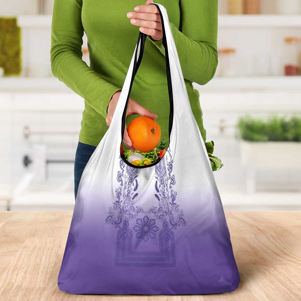 Philippines Barong Style Grocery Bag with Polynesian Art and Leaf Motif Purple Color