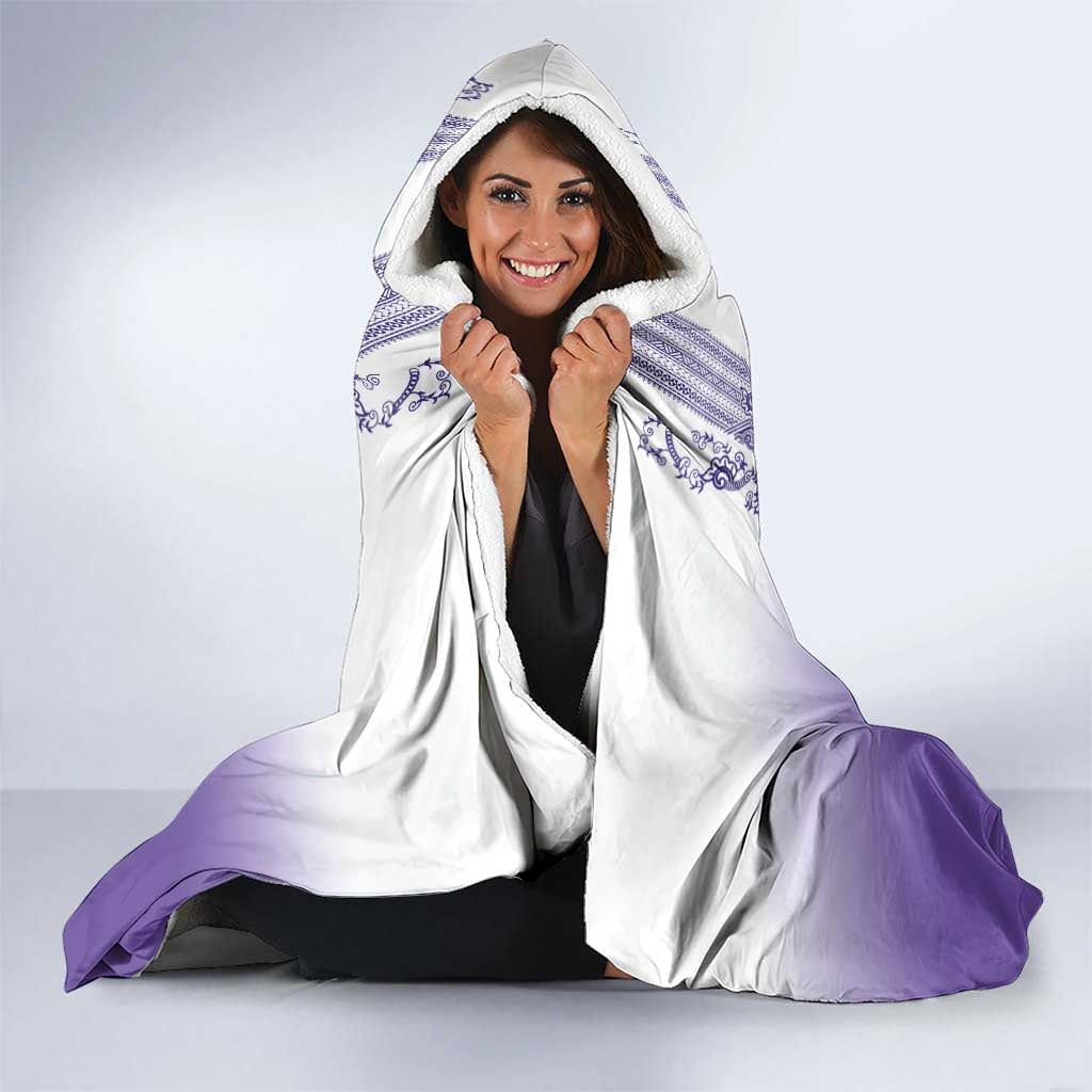 Philippines Barong Style Hooded Blanket with Polynesian Art and Leaf Motif Purple Color