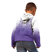 Philippines Barong Style Kid Hoodie with Polynesian Art and Leaf Motif Purple Color