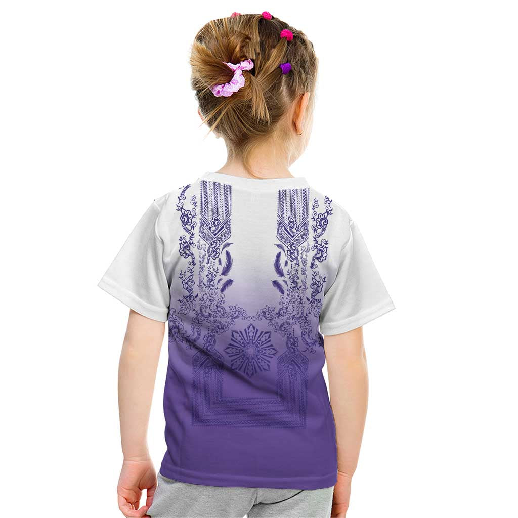 Philippines Barong Style Kid T Shirt with Polynesian Art and Leaf Motif Purple Color