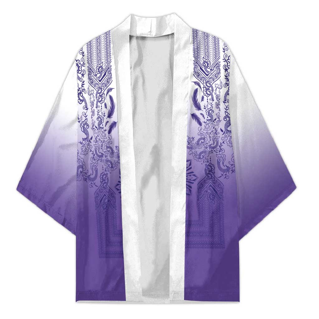 Philippines Barong Style Kimono with Polynesian Art and Leaf Motif Purple Color