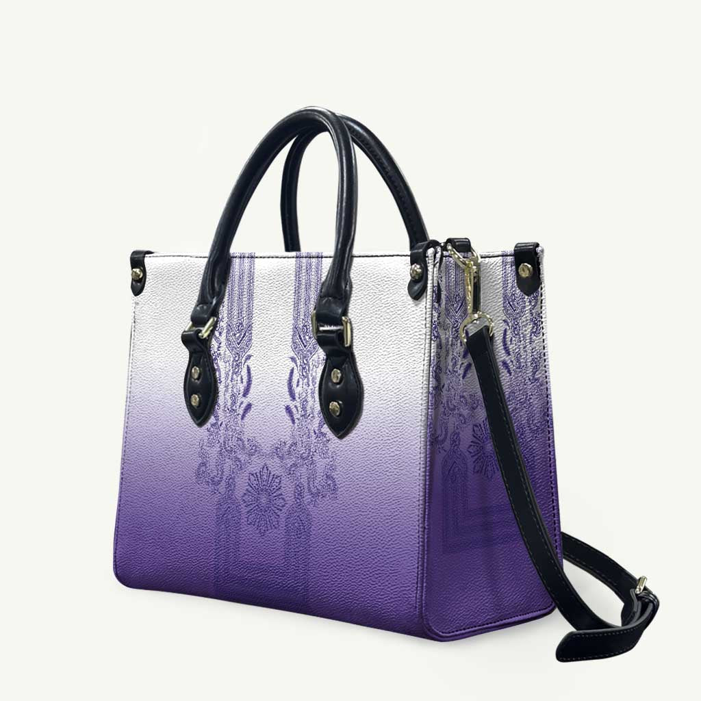 Philippines Barong Style Leather Bag with Polynesian Art and Leaf Motif Purple Color