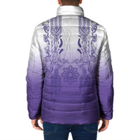 Philippines Barong Style Padded Jacket with Polynesian Art and Leaf Motif Purple Color