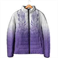 Philippines Barong Style Padded Jacket with Polynesian Art and Leaf Motif Purple Color