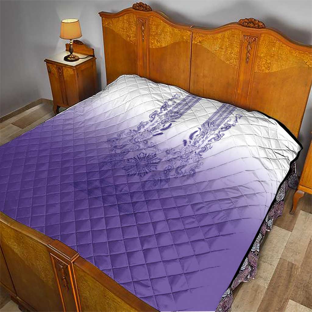 Philippines Barong Style Quilt with Polynesian Art and Leaf Motif Purple Color