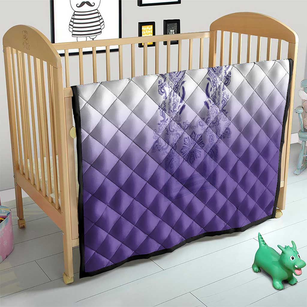 Philippines Barong Style Quilt with Polynesian Art and Leaf Motif Purple Color