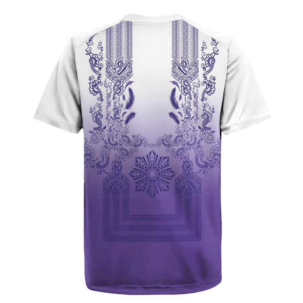 Philippines Barong Style Rugby Jersey with Polynesian Art and Leaf Motif Purple Color