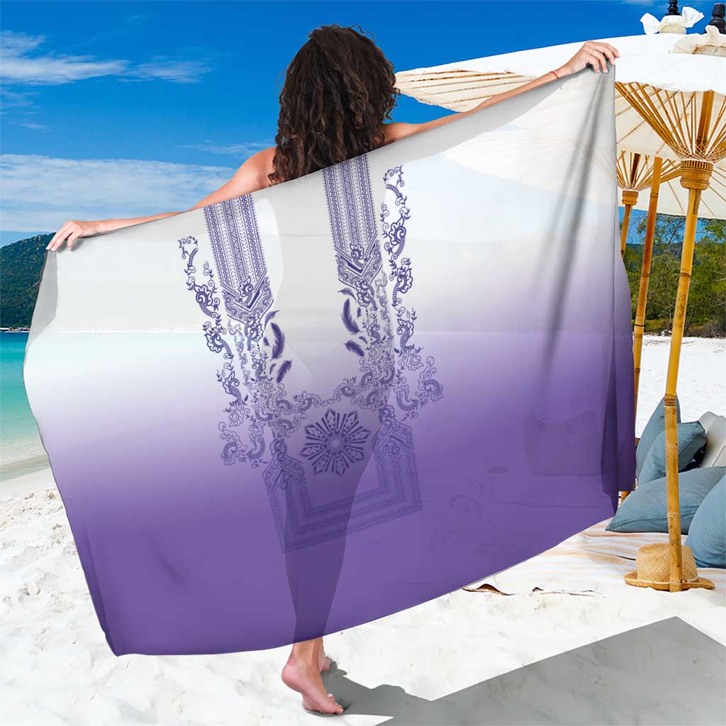 Philippines Barong Style Sarong with Polynesian Art and Leaf Motif Purple Color