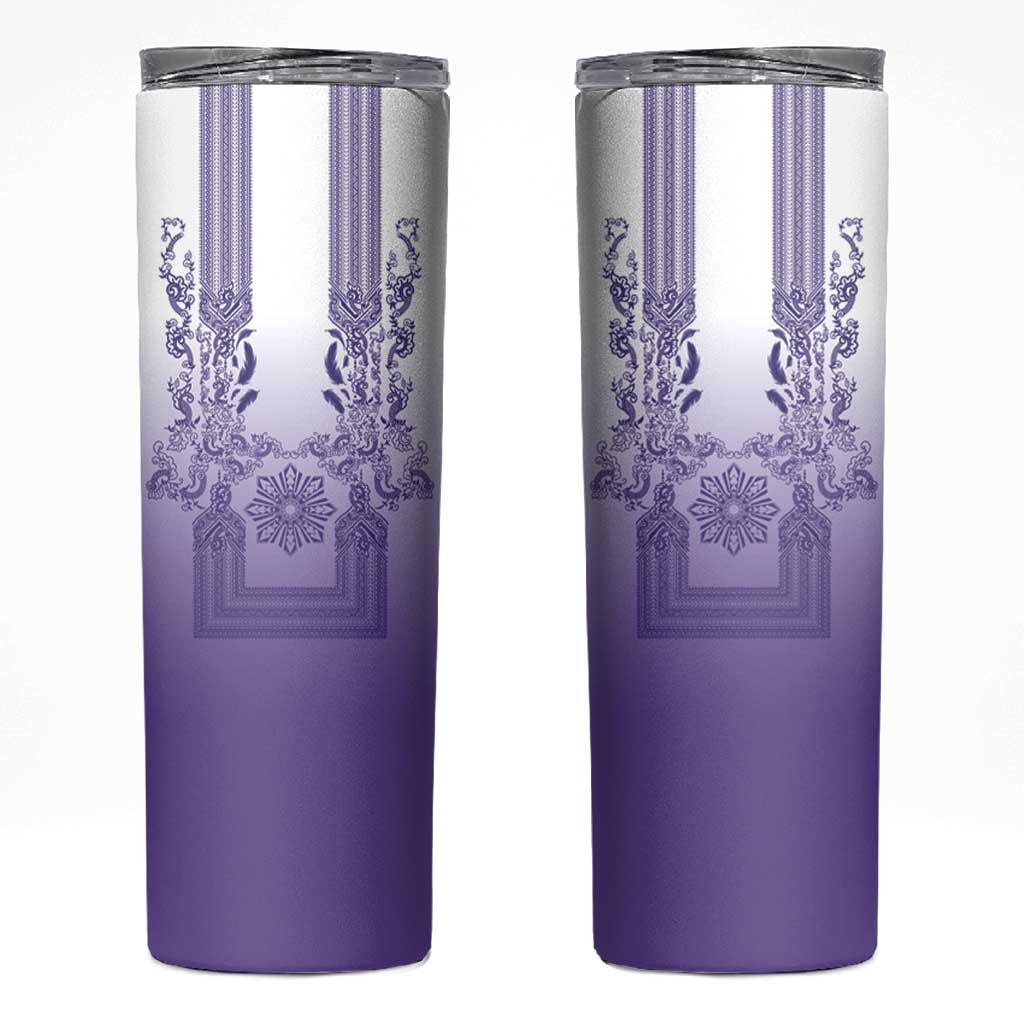 Philippines Barong Style Skinny Tumbler with Polynesian Art and Leaf Motif Purple Color