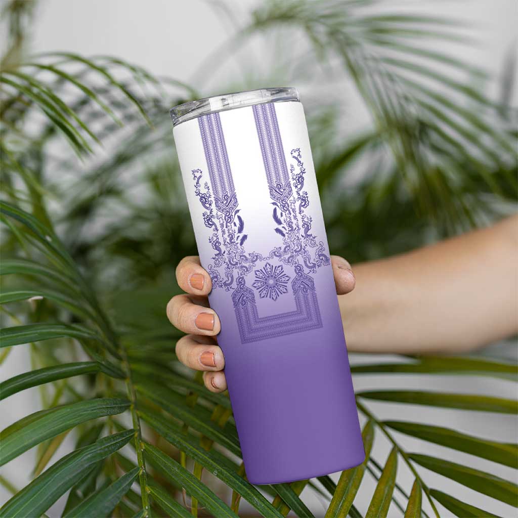 Philippines Barong Style Skinny Tumbler with Polynesian Art and Leaf Motif Purple Color