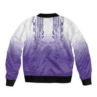 Philippines Barong Style Sleeve Zip Bomber Jacket with Polynesian Art and Leaf Motif Purple Color
