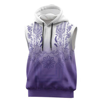 Philippines Barong Style Sleeveless Hoodie with Polynesian Art and Leaf Motif Purple Color