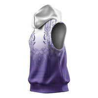 Philippines Barong Style Sleeveless Hoodie with Polynesian Art and Leaf Motif Purple Color