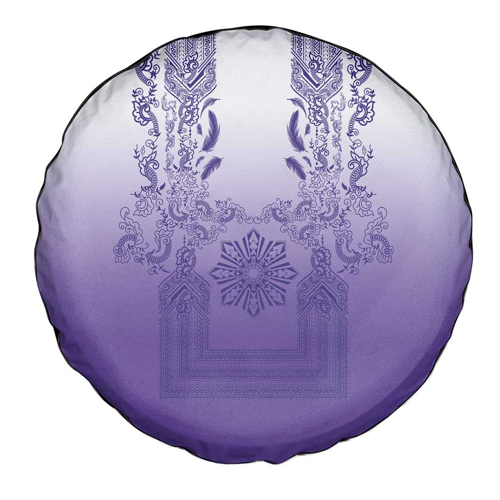 Philippines Barong Style Spare Tire Cover with Polynesian Art and Leaf Motif Purple Color