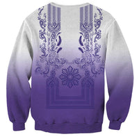 Philippines Barong Style Sweatshirt with Polynesian Art and Leaf Motif Purple Color