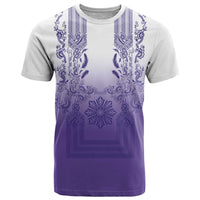 Philippines Barong Style T Shirt with Polynesian Art and Leaf Motif Purple Color