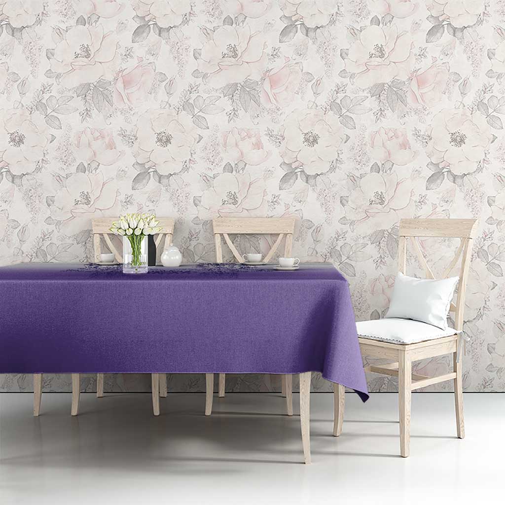 Philippines Barong Style Tablecloth with Polynesian Art and Leaf Motif Purple Color