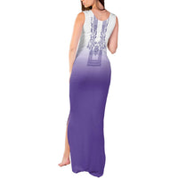 Philippines Barong Style Tank Maxi Dress with Polynesian Art and Leaf Motif Purple Color
