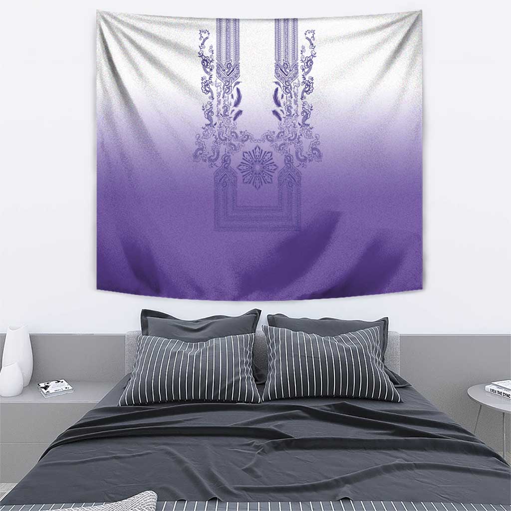 Philippines Barong Style Tapestry with Polynesian Art and Leaf Motif Purple Color