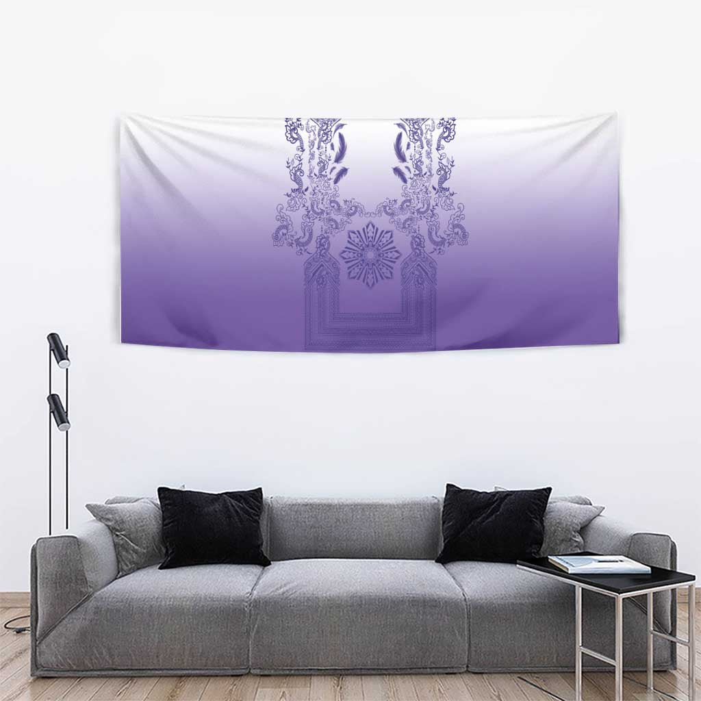 Philippines Barong Style Tapestry with Polynesian Art and Leaf Motif Purple Color