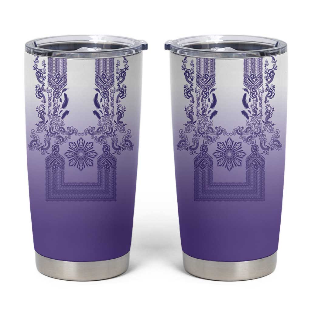 Philippines Barong Style Tumbler Cup with Polynesian Art and Leaf Motif Purple Color