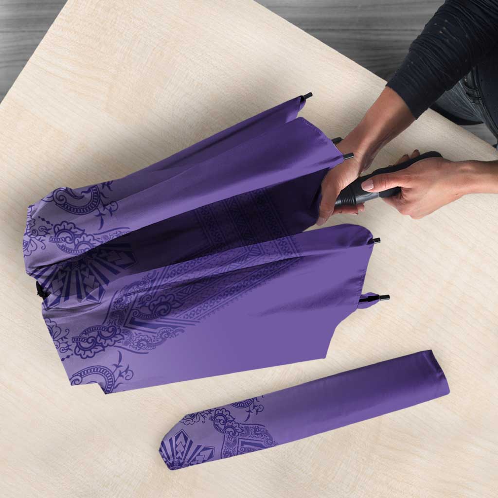 Philippines Barong Style Umbrella with Polynesian Art and Leaf Motif Purple Color