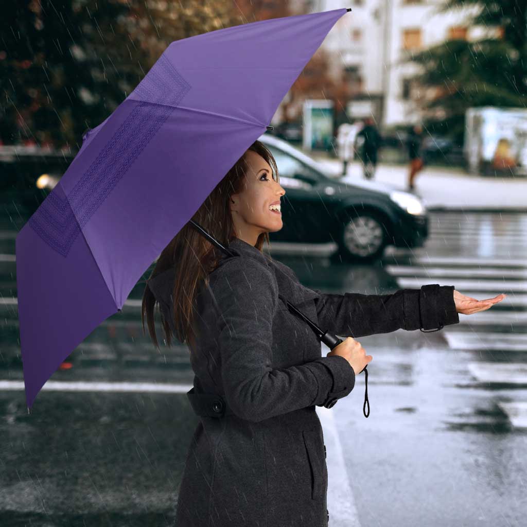 Philippines Barong Style Umbrella with Polynesian Art and Leaf Motif Purple Color
