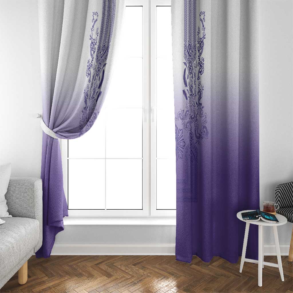 Philippines Barong Style Window Curtain with Polynesian Art and Leaf Motif Purple Color