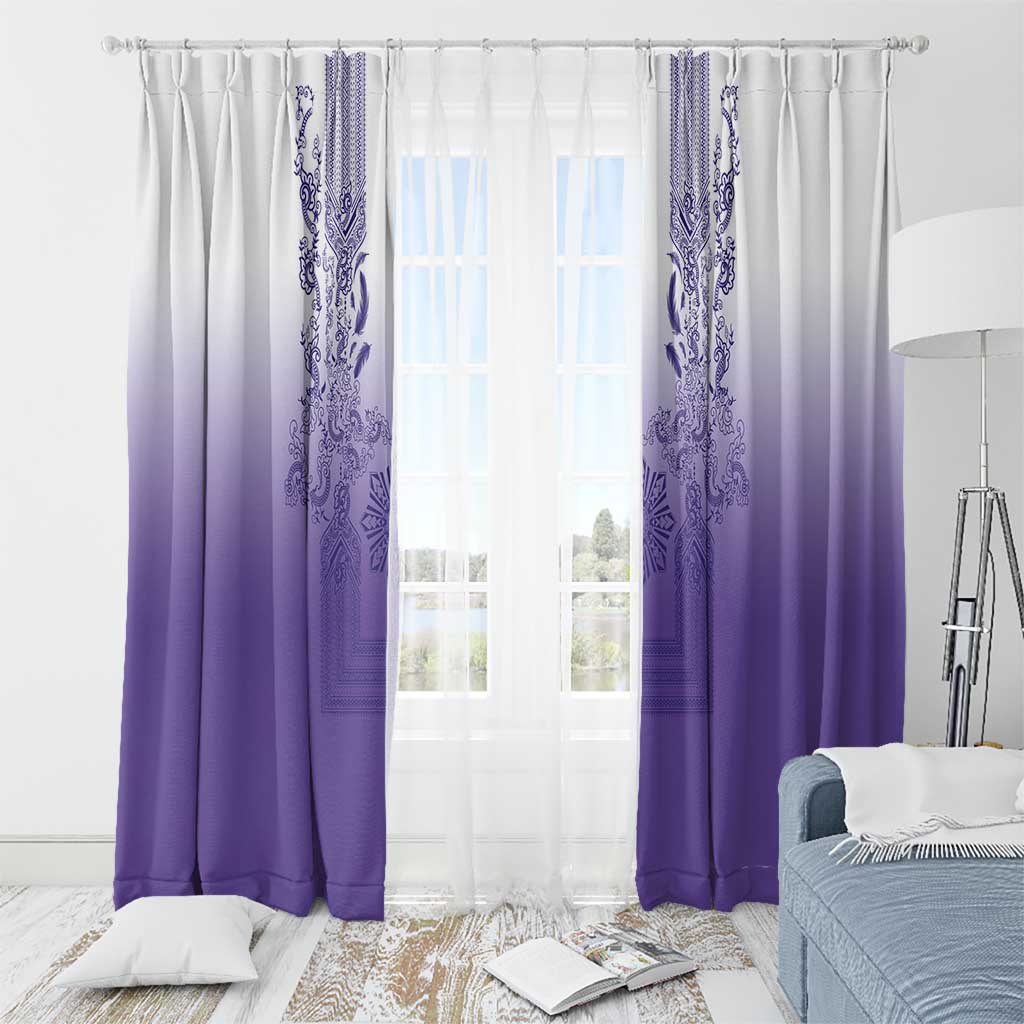 Philippines Barong Style Window Curtain with Polynesian Art and Leaf Motif Purple Color