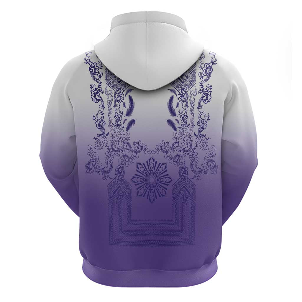 Philippines Barong Style Zip Hoodie with Polynesian Art and Leaf Motif Purple Color