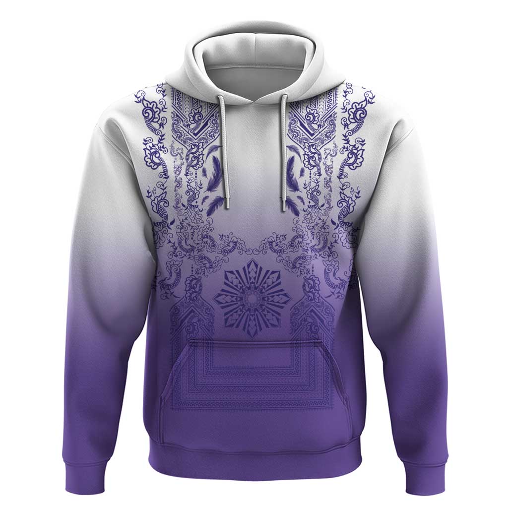 Philippines Barong Style Zip Hoodie with Polynesian Art and Leaf Motif Purple Color