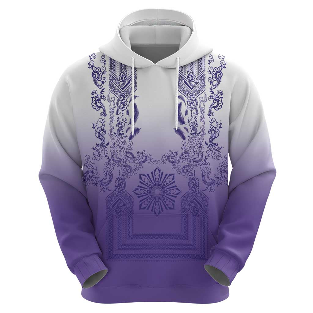 Philippines Barong Style Zip Hoodie with Polynesian Art and Leaf Motif Purple Color