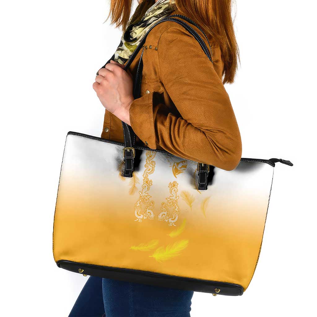 Philippines National Costume Style Leather Tote Bag Barong Tagalog and Eagle Feather Yellow Color