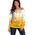 Philippines National Costume Style Off Shoulder Sweater Barong Tagalog and Eagle Feather Yellow Color