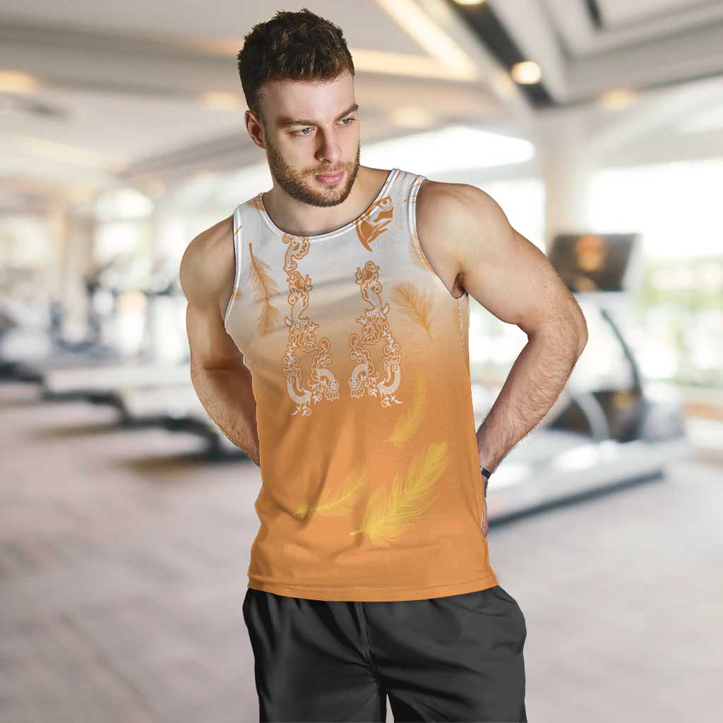 Philippines National Costume Style Men Tank Top Barong Tagalog and Eagle Feather Orange Color