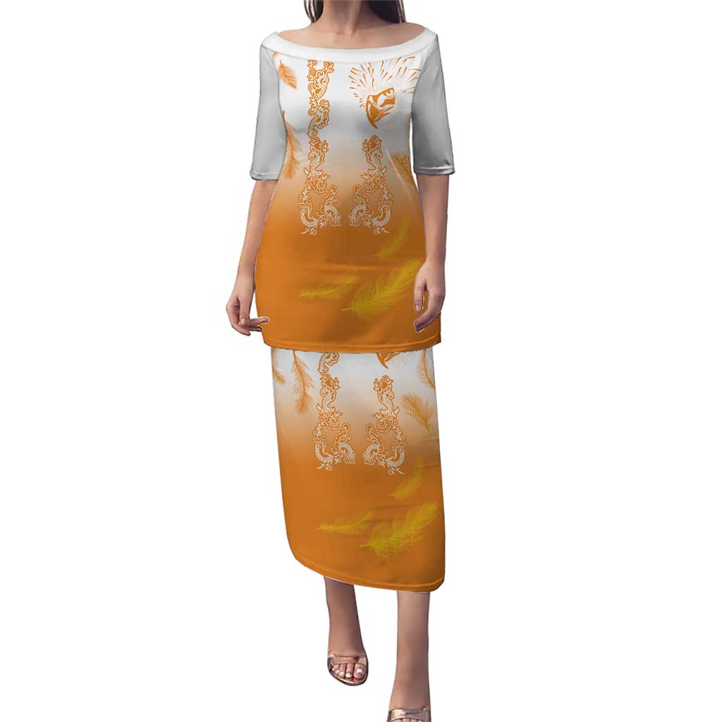 Philippines National Costume Style Puletasi Barong Tagalog and Eagle Feather Orange Color