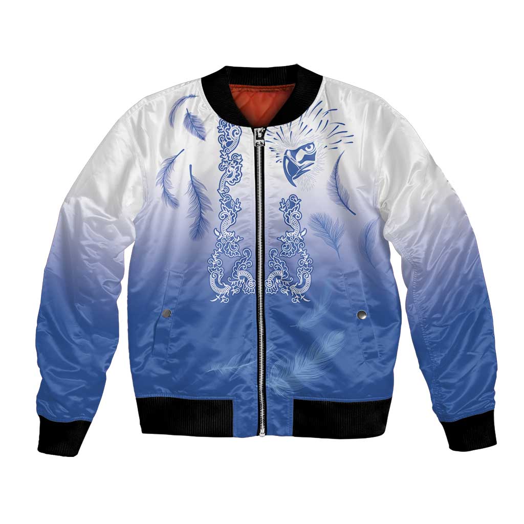 Philippines National Costume Style Bomber Jacket Barong Tagalog and Eagle Feather Blue Color