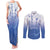 Philippines National Costume Style Couples Matching Tank Maxi Dress and Long Sleeve Button Shirt Barong Tagalog and Eagle Feather Blue Color