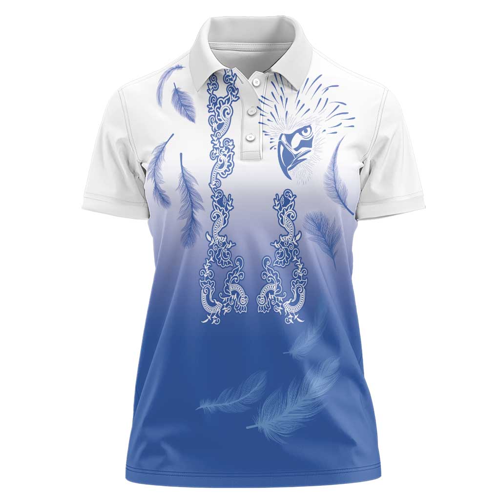 Philippines National Costume Style Women Polo Shirt Barong Tagalog and Eagle Feather Blue Color