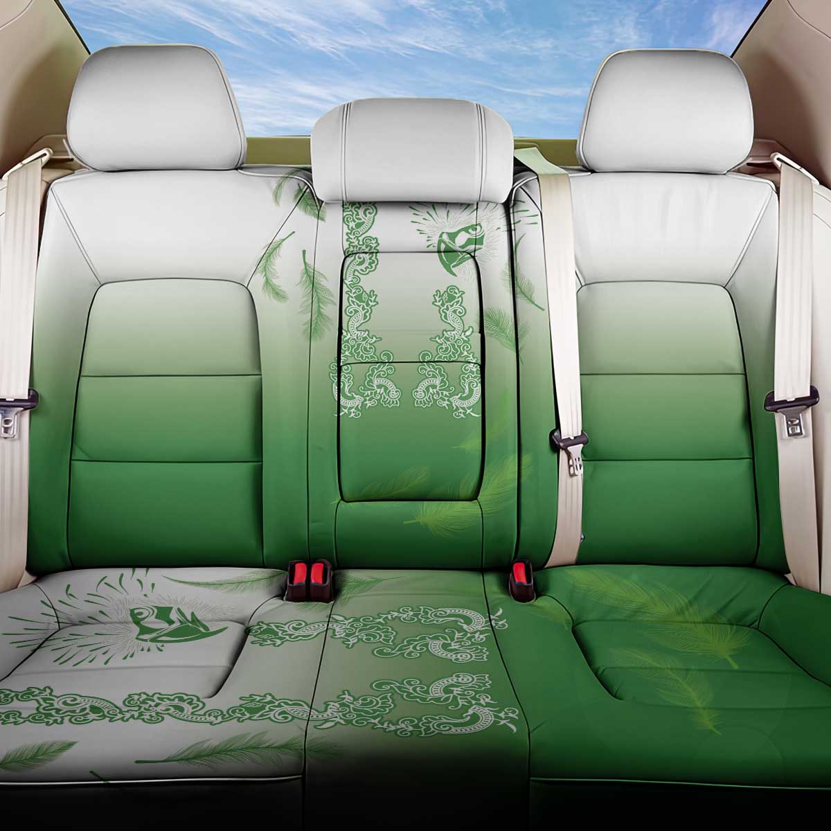 Philippines National Costume Style Back Car Seat Cover Barong Tagalog and Eagle Feather Green Color