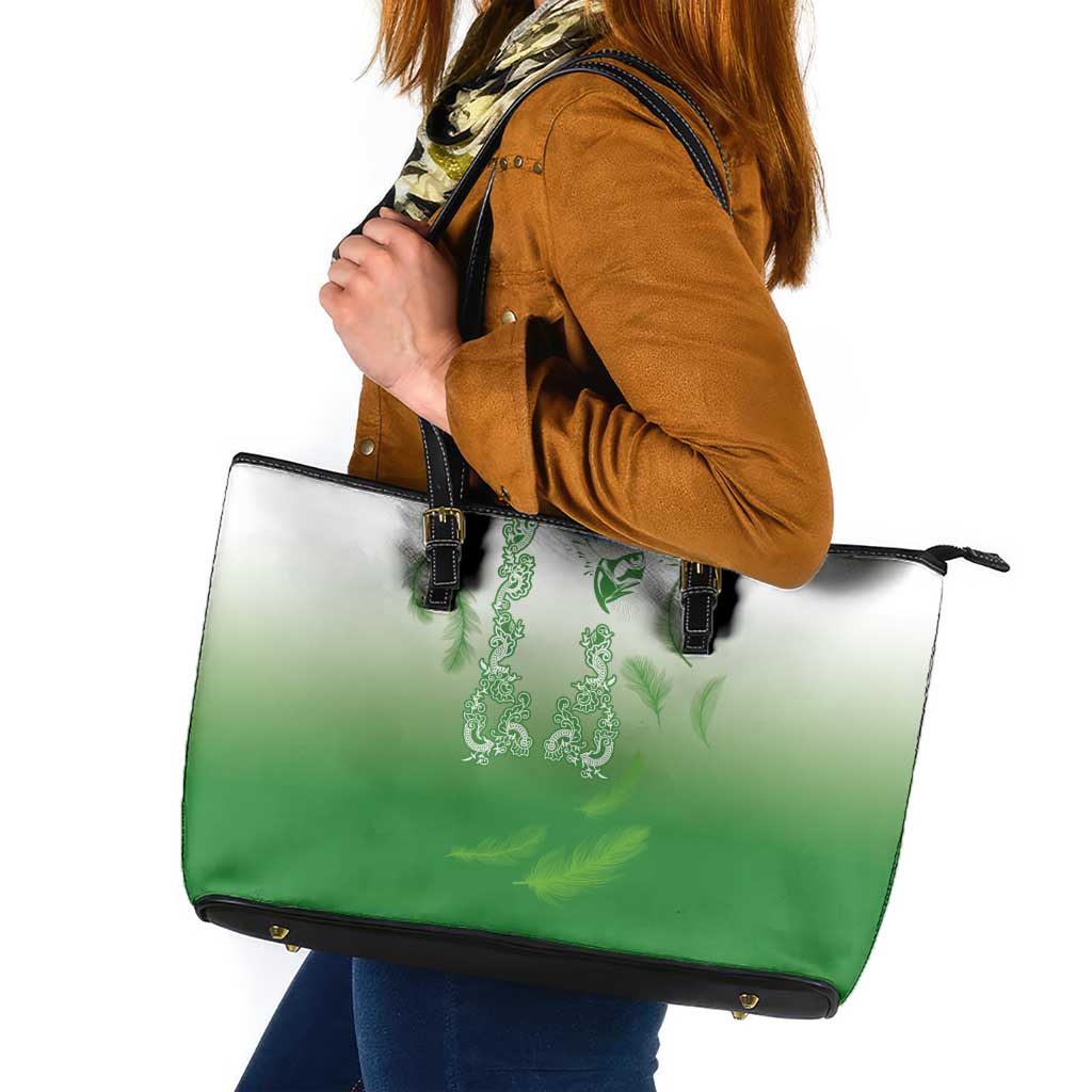 Philippines National Costume Style Leather Tote Bag Barong Tagalog and Eagle Feather Green Color