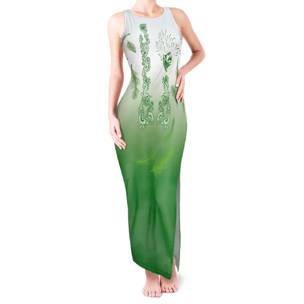 Philippines National Costume Style Tank Maxi Dress Barong Tagalog and Eagle Feather Green Color