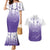 Philippines National Costume Style Couples Matching Mermaid Dress and Hawaiian Shirt Barong Tagalog and Eagle Feather Purple Color