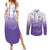 Philippines National Costume Style Couples Matching Summer Maxi Dress and Long Sleeve Button Shirt Barong Tagalog and Eagle Feather Purple Color