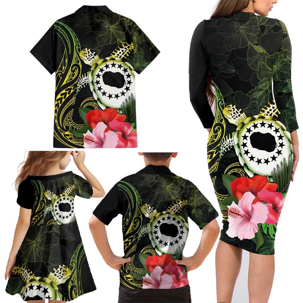 Kia Orana Cook Islands Family Matching Long Sleeve Bodycon Dress and Hawaiian Shirt Turtle and Hibiscus Polynesian Pattern LT03 - Polynesian Pride