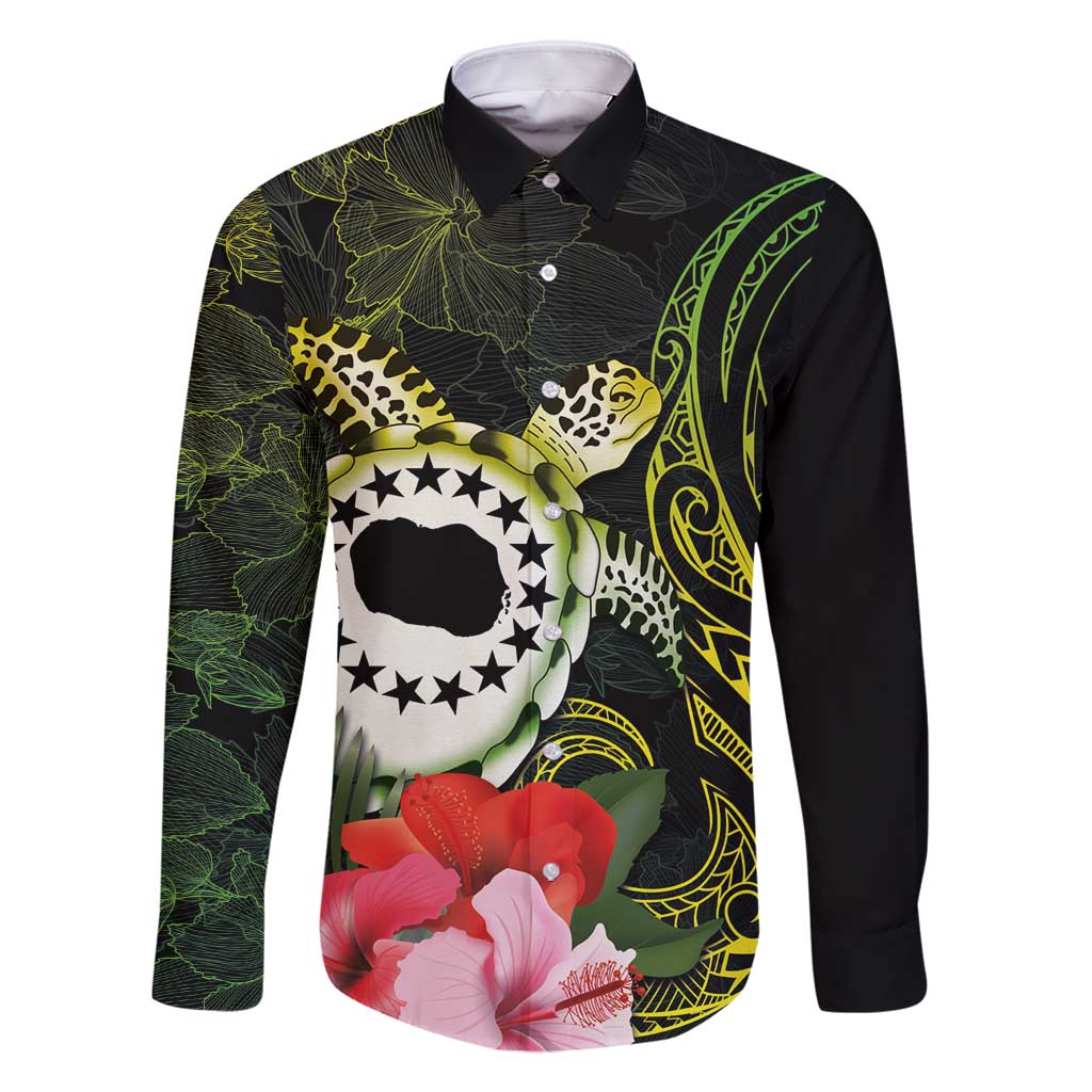 Kia Orana Cook Islands Family Matching Long Sleeve Bodycon Dress and Hawaiian Shirt Turtle and Hibiscus Polynesian Pattern LT03 Dad's Shirt - Long Sleeve Yellow - Polynesian Pride