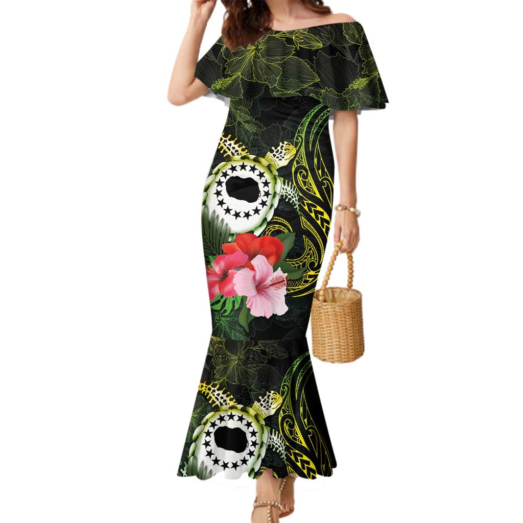 Kia Orana Cook Islands Family Matching Mermaid Dress and Hawaiian Shirt Turtle and Hibiscus Polynesian Pattern LT03 Mom's Dress Yellow - Polynesian Pride