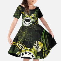 Kia Orana Cook Islands Family Matching Off The Shoulder Long Sleeve Dress and Hawaiian Shirt Turtle and Hibiscus Polynesian Pattern LT03 Daughter's Dress Yellow - Polynesian Pride