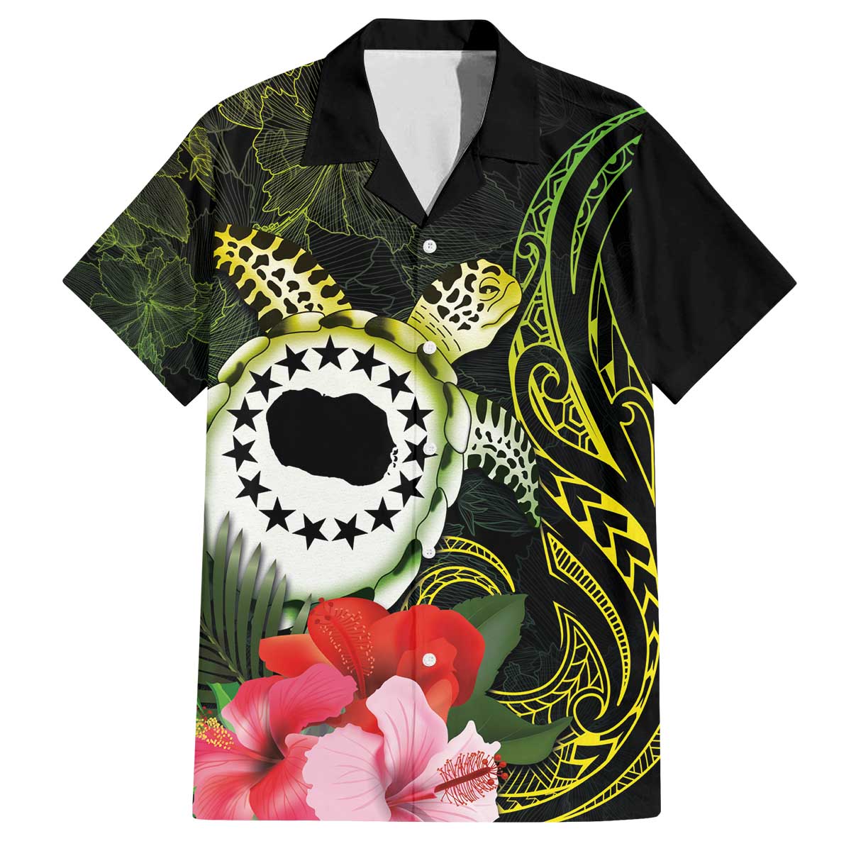 Kia Orana Cook Islands Family Matching Off The Shoulder Long Sleeve Dress and Hawaiian Shirt Turtle and Hibiscus Polynesian Pattern LT03 Dad's Shirt - Short Sleeve Yellow - Polynesian Pride