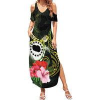 Kia Orana Cook Islands Family Matching Summer Maxi Dress and Hawaiian Shirt Turtle and Hibiscus Polynesian Pattern
